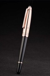 MontBlanc Top Replica 7436 Black Strap Black Enamel Fountain Pen With MB Inscribed Rose-Gold Cap