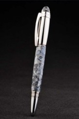 MontBlanc Top Replica 7441 Grey Strap Silver Tipped Grey Marble Patterned Ballpoint Pen With MB Inscribed Silver Cap