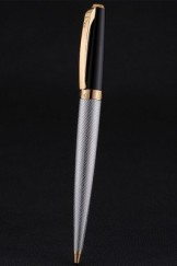 Christian Dior Gold Rimmed Silver Embossed Lower Body Black Ballpoint Pen 622726