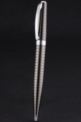Christian Dior Silver Rimmed Horizontally Grooved Dark Grey Ballpoint Pen 622742