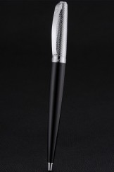 Christian Dior Silver Rimmed Silver Embossed Pattern Upper Body Black Ballpoint Pen 622756