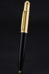 Cartier Gold Rimmed Gold Embossed Upper Body Black Ballpoint Pen 622761