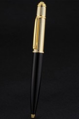 Cartier Gold Rimmed Gold Wave Pattern Upper Body Black Ballpoint Pen 622770
