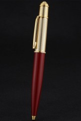 Cartier Gold Rimmed Gold Wave Pattern Upper Body Red Ballpoint Pen 622771