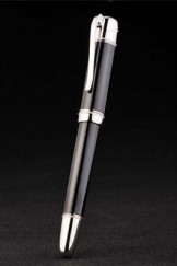 MontBlanc Top Replica 8332 Black Strap Silver Trimmed Black Enamel Ballpoint Pen With MB Inscribed Black And Silver Cap