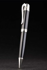 MontBlanc Top Replica 8326 Black Strap Silver Tipped And Rimmed Black Enamel Ballpoint Pen With MB Inscribing