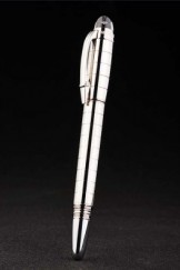 MontBlanc Top Replica 8333 Strap Slim Rim Vertical Gooved Cutwork Silver Ballpoint Pen With MB Inscribed Cap
