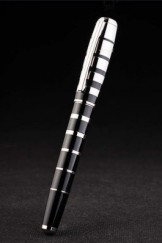 MontBlanc Top Replica 8287 Black Strap Silver Ring Pattern Black Enamel Ballpoint Pen With MB Inscribed Cap