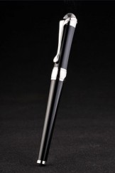 MontBlanc Top Replica 8330 Black Strap Silver Trimmed Black Ballpoint Pen With Rounded Tip Cap
