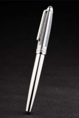 MontBlanc Top Replica 8317 Strap Silver Ballpoint Pen With MB Inscribed Black Floral Design Silver Cap