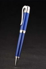 MontBlanc Top Replica 8322 Blue Strap Silver Tip And Rim Blue Ballpoint Pen With MB Inscribing