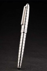 MontBlanc Top Replica 7432 Strap Silver Vertical Grooved Cutwork Slim Ballpoint Pen With MB Inscribed Cap