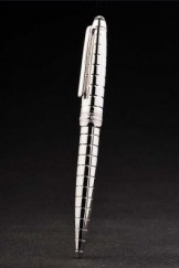 MontBlanc Top Replica 7433 Strap Silver Vertical Grooved Cutwork Slim Ballpoint Pen With MB Inscribing