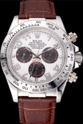 Rolex Daytona Top Replica 9164 Stainless Steel Case White Dial Brown Leather Strap
