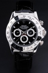 Rolex Top Replica 8825 Black Leather Strap Black Luxury Watch