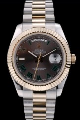 Rolex Swiss Top Replica 9215 DayDate Gold Stainless Steel Ribbed Bezel Grey Dial 41909
