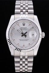 Rolex Datejust Silver Dial Diamonds Ribbed Bezel 7455