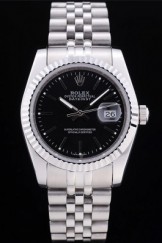 Rolex Datejust Black Dial Diamonds Ribbed Bezel 7456
