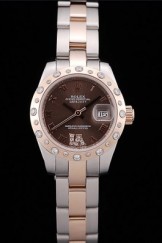 Rolex Top Replica 8691 Silver Stainless Steel Strap DateJust Brushed Stainless Steel Case Brown Dial Diamond Plated