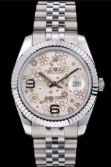 Rolex DateJust Top Replica 9186 Stainless Steel Ribbed Bezel Flower Silver Dial 41983