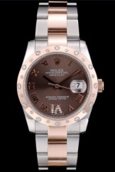 Rolex DateJust Top Replica 9197 Brushed Stainless Steel Case Brown Dial Diamond Plated 41994