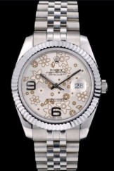 Rolex Swiss Top Replica 9217 DateJust Stainless Steel Ribbed Bezel Flower Silver Dial 42001