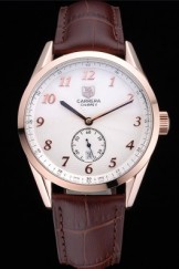 Tag Heuer Carerra Calibre 6 White Dial Red Numbers Brown Leather Band 622161