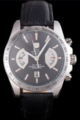 Tag Top Replica 7511 Black Leather Strap Heuer Carrera Tachymeter Bezel Black Dial Black Leather Strap