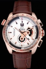 Tag Heuer Top Replica 9225 Carrera Rose Gold Case White Dial Brown Leather Strap