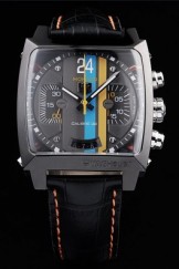 Tag Top Replica 7472 Black Leather Strap Swiss Monaco Silver Luxury Watch