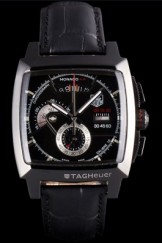 Black Top Replica 7505 Black Leather Strap Tag Heuer Monaco Luxury watch