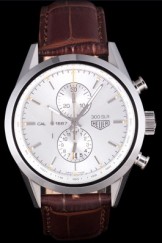 Tag Top Replica 7510 Brown Leather Strap Heuer SLR Brushed Stainless Steel Case Silver Dial Brown Leather Strap
