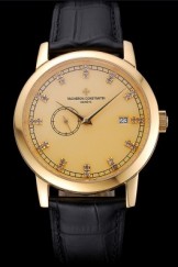 Swiss Vacheron Constantin Patrimony Contemporaine Gold Case Gold Diamond Dial Black Leather Bracelet 622682